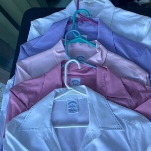 Size 14, 2 whites, purple, pink and red long sleeve business attire